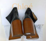 Chloé Mallo Ankle Boots in Black Leather with Stacked Heels