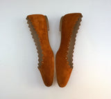 Chloé Lauren Western Flats with Gold Studs in Warm Brown Ochre Delight Suede Shoes