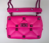 Valentino Garavani Roman Stud Medium PP Pink Fuchsia Rocktud Chain Handbag