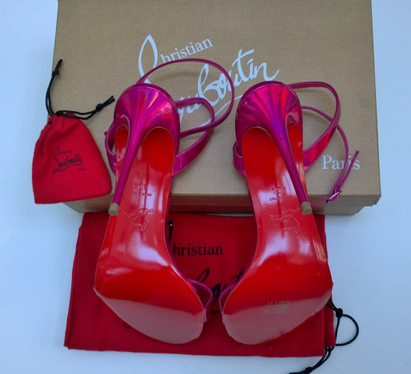 Christian Louboutin Loubigirl 100 Psychic Fuchsia Metallic Pink Ankle Strap Sandals