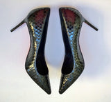 Christian Louboutin Kate 85 Black Patent Snake Embossed Heels