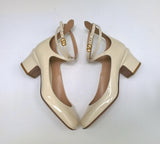 Valentino Garavani Tango 60 Ankle Strap Block Heels in Cream Patent Leather.