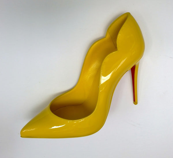 Christian Louboutin Hot Chick 100 in Bright Yellow Patent Leather Heels Shoes