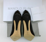 Manolo Blahnik Rasida 105 Black Patent and Suede Heels