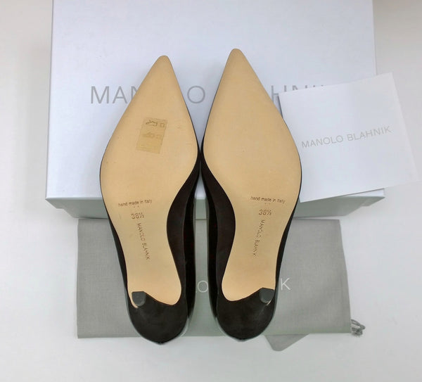 Manolo Blahnik Rasida 105 Black Patent and Suede Heels