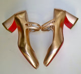 Christian Louboutin Miss Jane 55 Rose Gold Metallic Leather Mary Jane Ankle Strap Heels