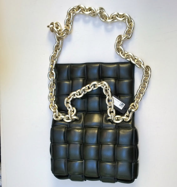 Bottega Veneta Casette Silver Chain Black Leather Bag