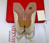 Valentino Garavani Tango 60 Ankle Strap Block Heels in Cream Patent Leather.