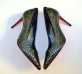 Christian Louboutin Kate 85 Black Patent Snake Embossed Heels