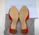 Manolo Blahnik Prinap 50 Bright Red Satin Rhinestone Sandals Slides