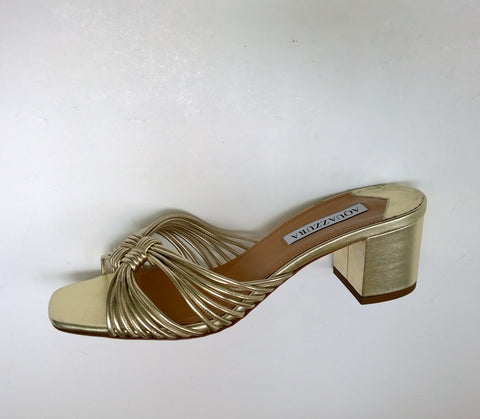 Aquazzura Club 50 Gold Strappy Sandals Block Heels Slide