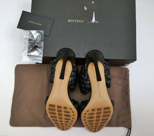 Bottega Veneta Curve Black Woven Leather Sandals Mules