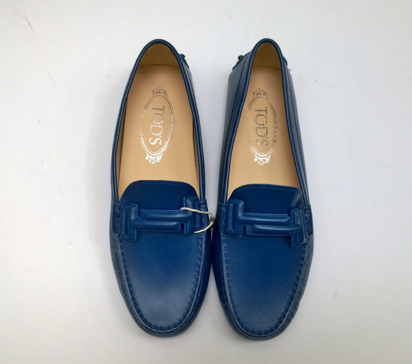 Tod's Gommino Blue Leather Driving Shoes Loafers Double T Flats