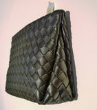 Bottega Veneta Black Leather Intrecciato Woven Clutch Pouch Prism