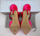 Manolo Blahnik Lurum 90 Heels in Pink Satin with Strass Rhinestone Mules