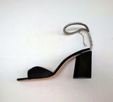 Jimmy Choo Saeda 85 Black Suede Sandals with Rhinestones Ankle Strap New Heels