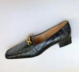 Tom Ford Whitney Black Leather Croc Embossed Block Heel Loafers Flats