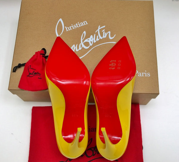 Christian Louboutin Hot Chick 100 in Bright Yellow Patent Leather Heels Shoes