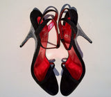 Christian Louboutin Arch Queen 100 Black Suede Rhinestone Sandals Heels