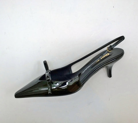 Miu Miu Decollete Black Patent Slingback Bow Heels