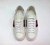 Gucci New Ace Blue Croc Tab White Leather Sneakers with Grosgrain Detail