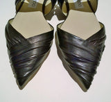 Jimmy Choo Basil Black Leather Pleated Ankle Strap Flats Shoes