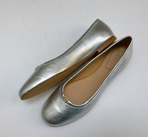 Chloé Marcie Shoes in Silver Leather Flats with Gold Detail