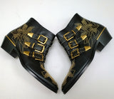 Chloé Susanna Black Leather Ankle Gold Studs Buckle Boots Studded New in Box