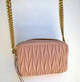 Miu Miu Matelasse Dusty Pink Mauve Leather Camera Bag with Gold Tone Chain