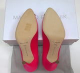 Manolo Blahnik Bright Pink Hangisi 105 Heels with Turquoise Blue Rhinestone Buckle Shoes