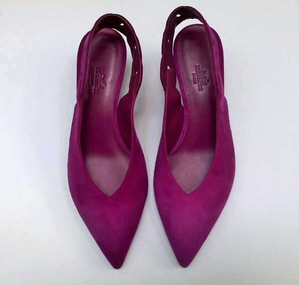 Hermes Gabriela 40 Purple Suede Slingback Heels New In Box