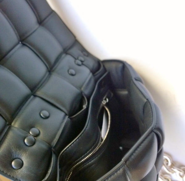 Bottega Veneta Casette Silver Chain Black Leather Bag