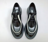 Prada Platform Lace Up Brogues in Black Leather with White Trim