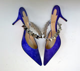 Christian Louboutin Planet Choc Violet Suede 85mm Heels with Silver Details Slide Shoes Spikes Mules