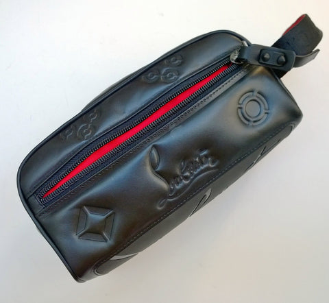 Christian Louboutin Blaster Logo Black Embossed Leather Washbag