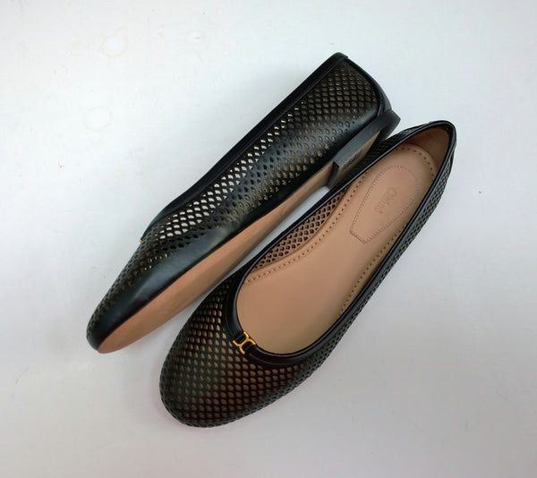 Chloé Marcie Black Perforated Leather Flats Shoes