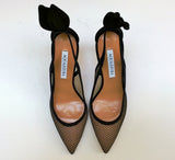 Aquazzura Bow Tie 85 Black Suede and Mesh Bow Heels