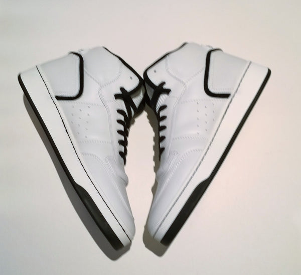 Saint Laurent SL/80 Mid-Top White Leather Sneakers with Black Detail