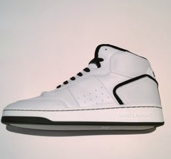 Saint Laurent SL/80 Mid-Top White Leather Sneakers with Black 