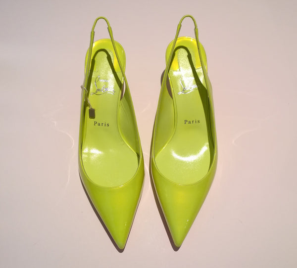 Christian Louboutin Kate Sling 55 Fluorescent Yellow Kitten Heels