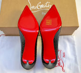 Christian Louboutin Kate 85 Black Patent Snake Embossed Heels