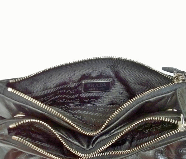 Prada Padded Black Soft Leather Partitioned Clutch Pouch