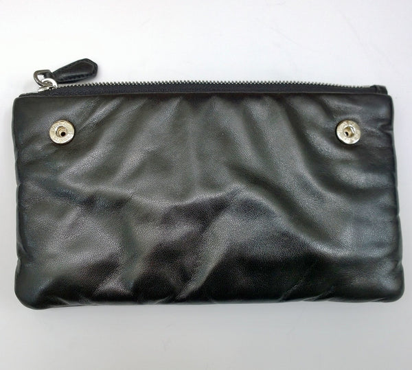 Prada Padded Black Soft Leather Partitioned Clutch Pouch