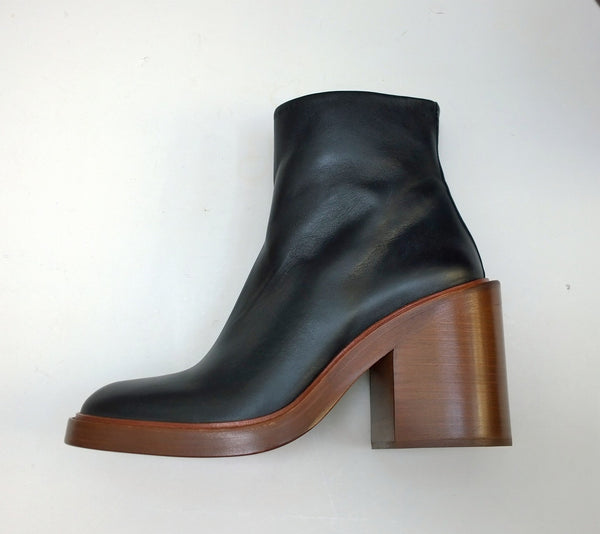 Chloé Mallo Ankle Boots in Black Leather with Stacked Heels