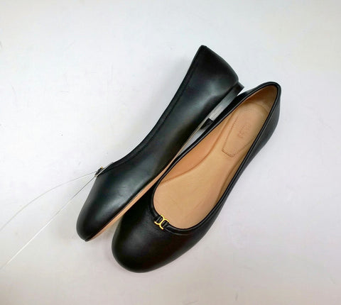 Chloé Marcie Black Leather Flats with Gold Detail New Shoes