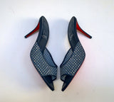 Christian Louboutin Apostropha 85 Strass Net Dark Blue Rhinestones Mules Sandals Heels