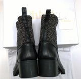 Chloé Neva Black Leather Knit Ankle Boots