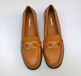 Ferragamo Gancini Cuoio Loafers in Brown Leather with Gold Tone Hardware Flats Maryan C Width