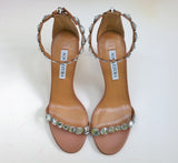 Aquazzura Maxi Tequila 75 Warm Nude Leather Rhinestone Sandals Pink Heels