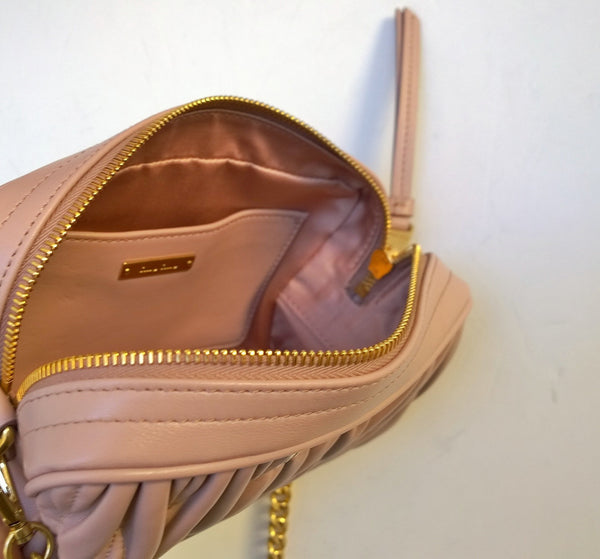 Miu Miu Matelasse Dusty Pink Mauve Leather Camera Bag with Gold Tone Chain